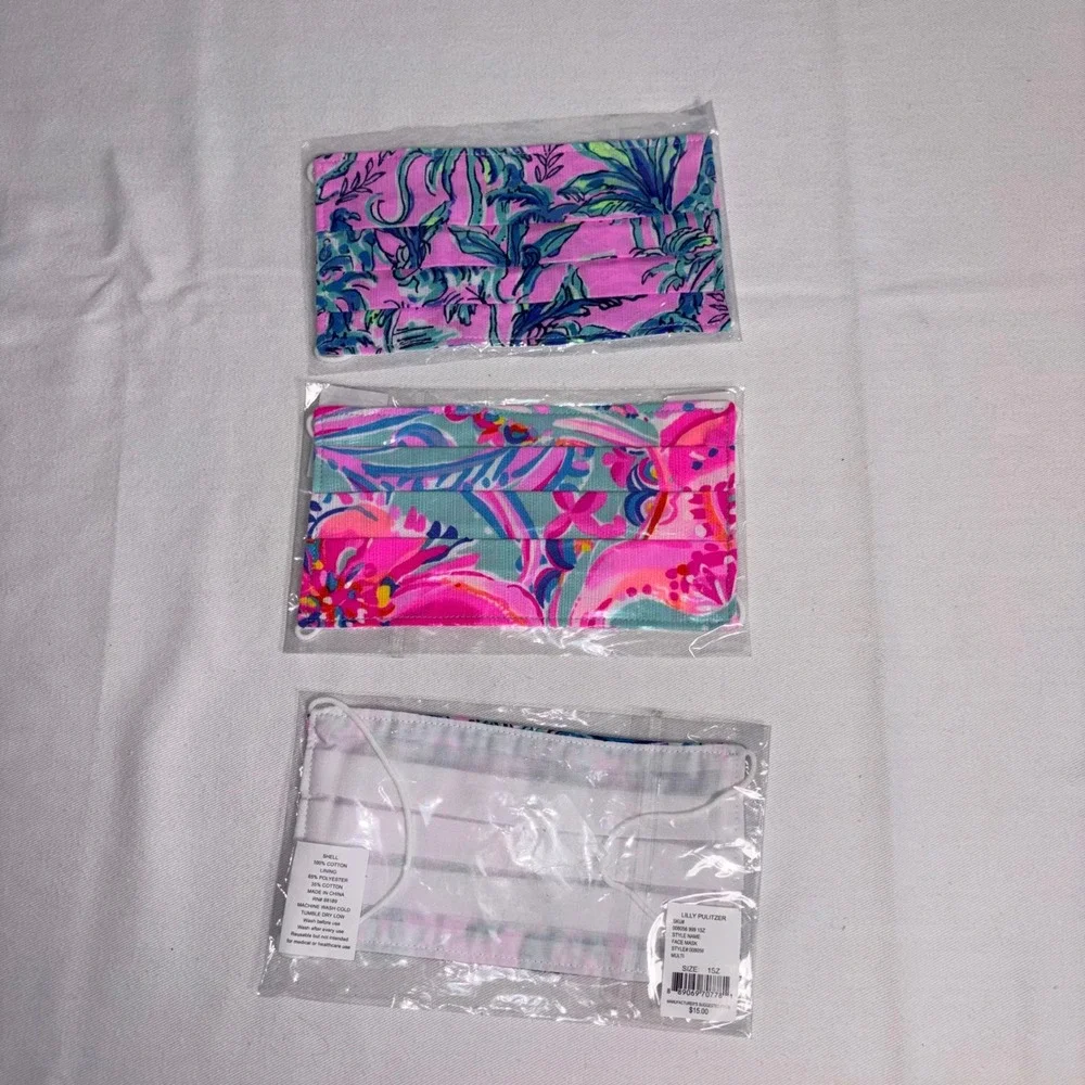 Lilly Pulitzer Face Mask Set 3PK OS Multi New NWT Floral Tropical Pleated Mask